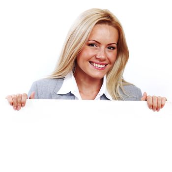 business woman hidden behind a white sheet of paper