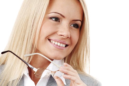 business woman in glasses on white background