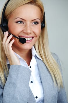 woman call with headset close portrait