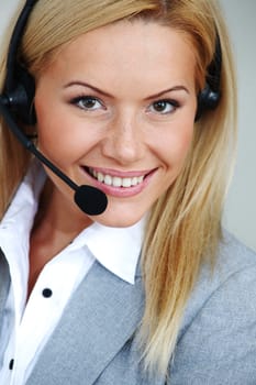 woman call with headset close portrait