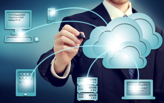 Businessman drawing cloud computing, technology connectivity concept