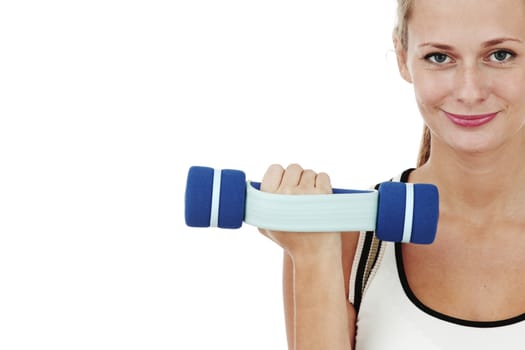 dumbbells in woman hands isolated on white