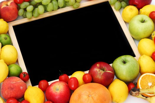 desk in big fruit pile