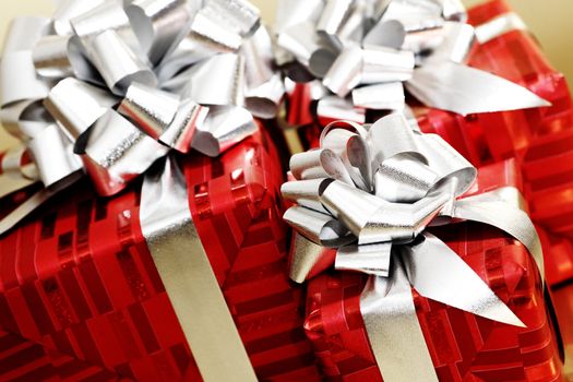 golden christmas gifts on gold background 