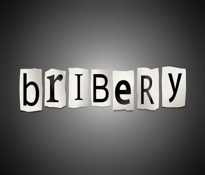 Illustration depicting cutout printed letters arranged to form the word bribery.