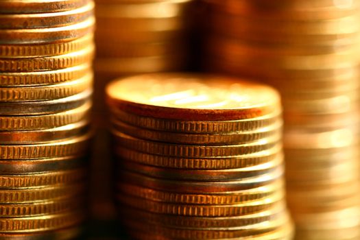 golden coins macro close up