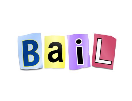Illustration depicting cutout printed letters arranged to form the word bail.