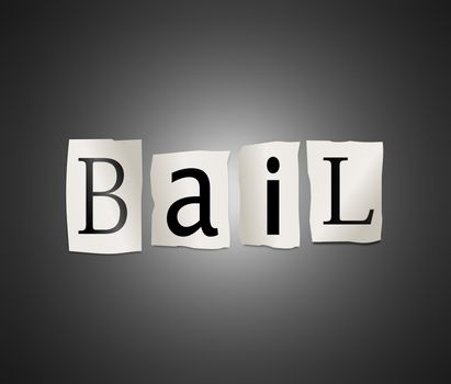Illustration depicting cutout printed letters arranged to form the word bail.