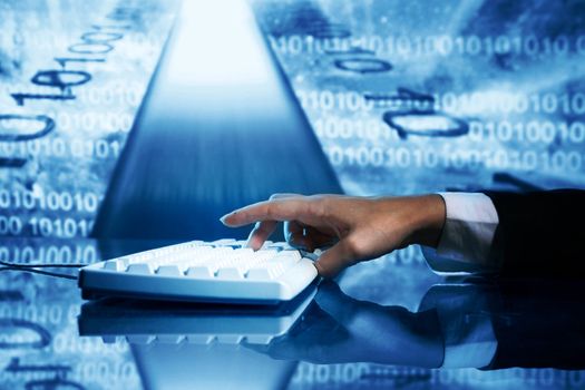 businessman input data information on keyboard