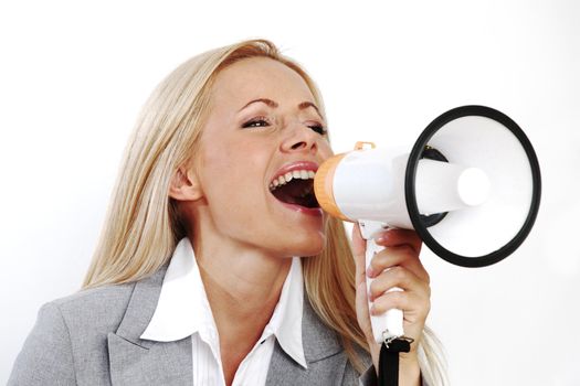 business woman speak in megaphone