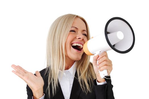 businesswoman with megaphone studio isolated