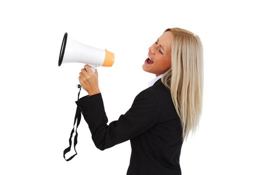 businesswoman with megaphone studio isolated