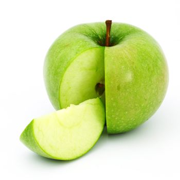 green apples pile slice isolated on white