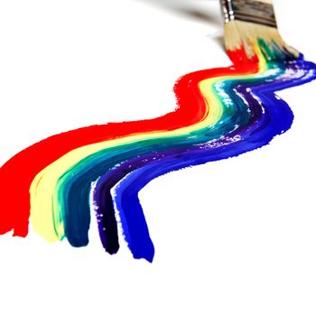 rainbow paint on the white wall