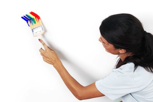 rainbow paint on the white wall