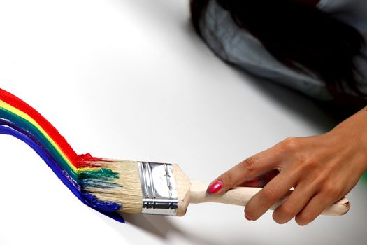rainbow paint on the white wall