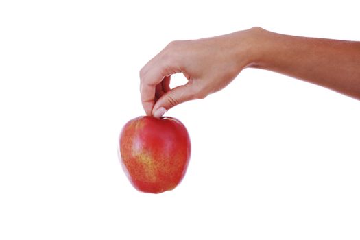 red apple in hand isolated white