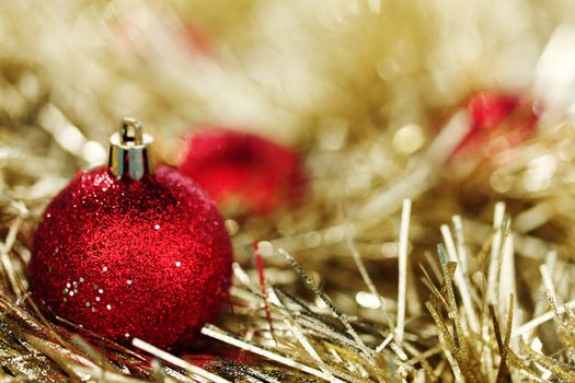 red christmas ball on holiday background