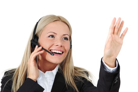  business woman speak with headset