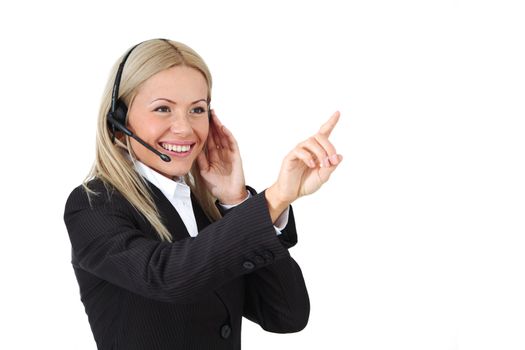  business woman speak with headset