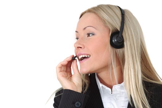  business woman speak with headset