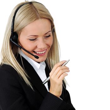  business woman speak with headset