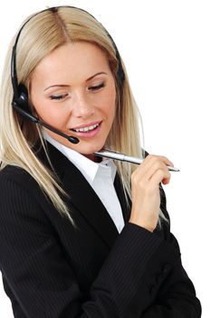  business woman speak with headset