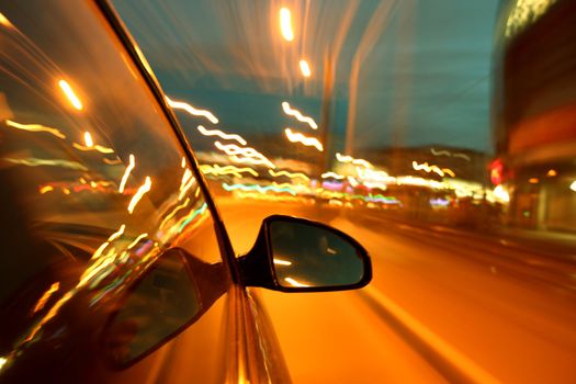 night drive blurred in motion