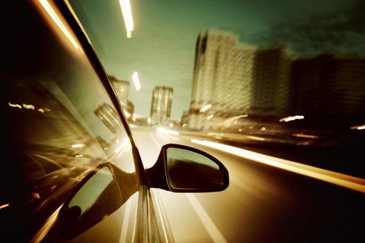 night drive blurred in motion