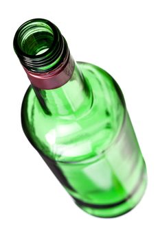 empty opened alcohol bottle, isolated on white