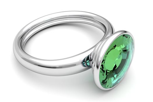 Platinum ring with green diamond