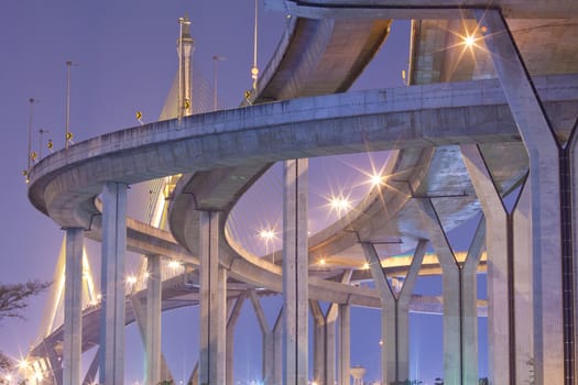 Bhumibol Bridge in Thailand,The bridge crosses the Chao Phraya River twice.