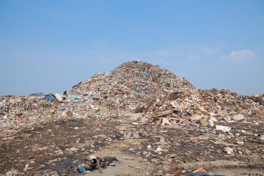 Garbage at a rubbish dump in a landfill site, pollution, Global warming