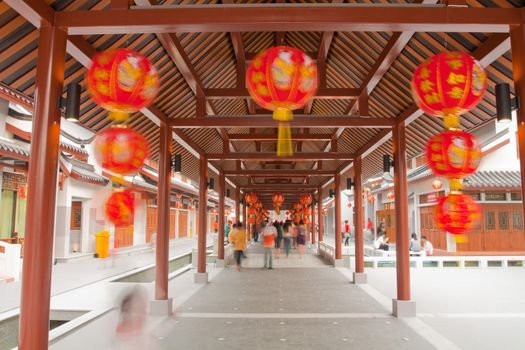 crowd walking in chinese ancient town