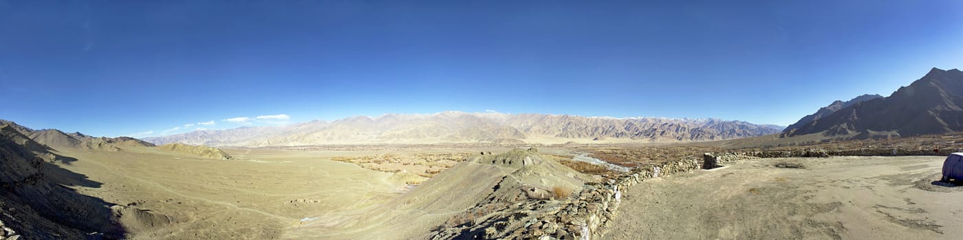 Panorama of a mountain valley in the Himalayas