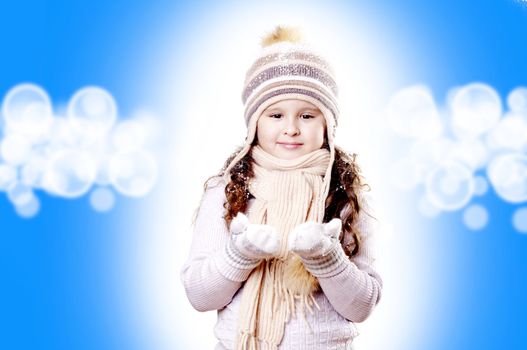 Winter Pleasant Girl abstract white and blue background