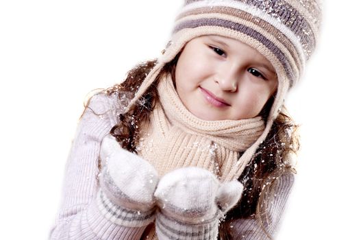 Winter Pleasant Girl in Cap and gloves