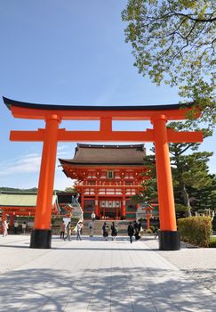 Beautiful Red Torii in fujimi-inari in kyoto, japan 