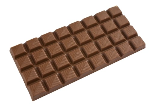 Milk chocolate bar isolated over a white background.