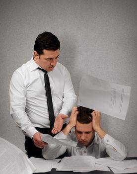 Nervous boss argue his subordinate in office