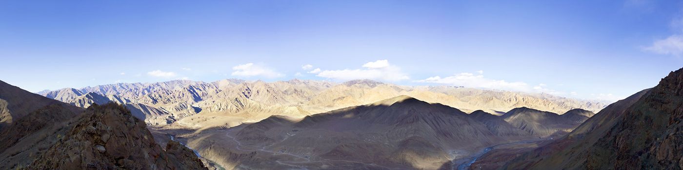 Panorama of a mountain valley in the Himalayas