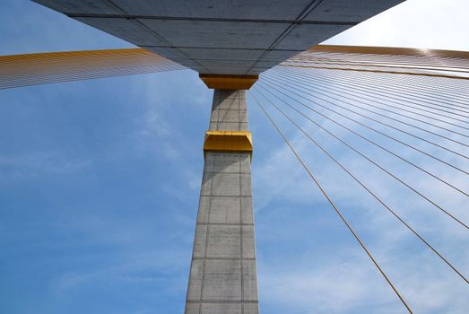 Mega sling Bridge,Rama 8, spanning the Choa Phraya river in bangkok Thailand