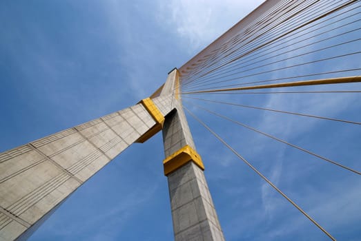 Mega sling Bridge,Rama 8, spanning the Choa Phraya river in bangkok Thailand