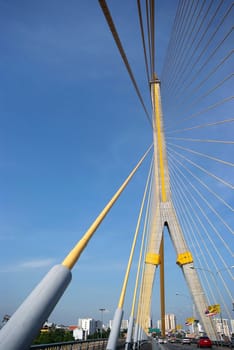 Mega sling Bridge,Rama 8, spanning the Choa Phraya river in bangkok Thailand