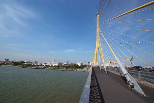 Mega sling Bridge,Rama 8, spanning the Choa Phraya river in bangkok Thailand