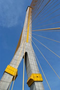 Mega sling Bridge,Rama 8, spanning the Choa Phraya river in bangkok Thailand