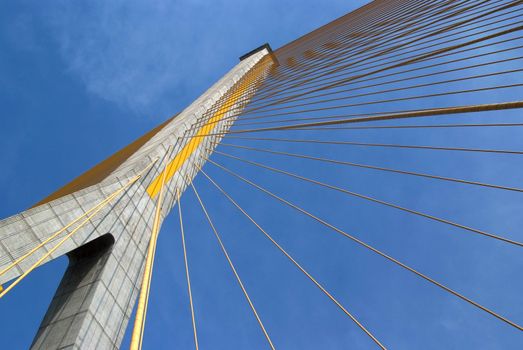 Mega sling Bridge,Rama 8, spanning the Choa Phraya river in bangkok Thailand