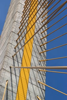 Detail of bridge construction over blue sky , the Rama 8 bridge, Bangkok, Thailand