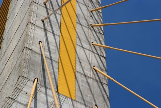 Detail of bridge construction over blue sky , the Rama 8 bridge, Bangkok, Thailand