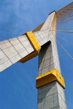 Mega sling Bridge,Rama 8, spanning the Choa Phraya river in bangkok Thailand